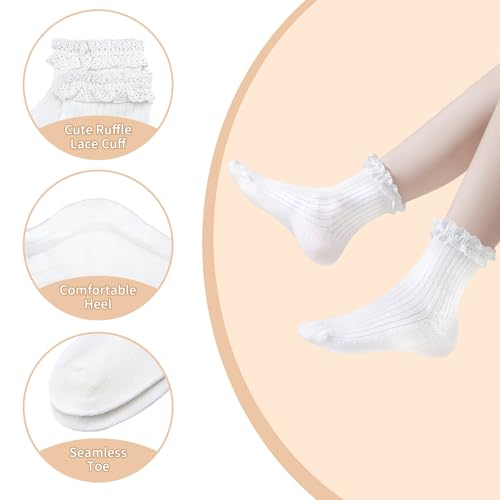 Looching Baby Girls Cute Ruffle Lace Socks Toddler Eyelet Frilly Dress Cotton Ankle Socks 5-Pack2