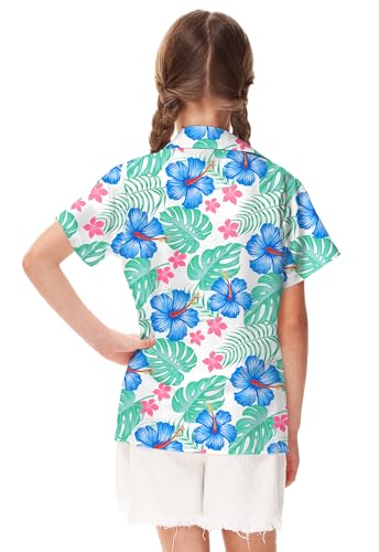 Image of Remimi Unisex Kids 4th of July Button Up Shirt Boys American Flag Print Hawaiian Beach Short Sleeve Tops 5-14 Years