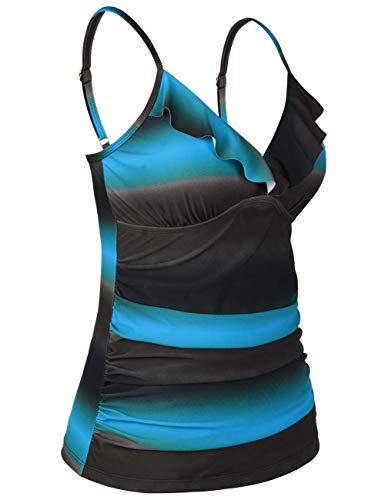 Image of Hilor Women's Tankini Tops Shirred Ruffled Swimsuits V Neck Swimwear Top