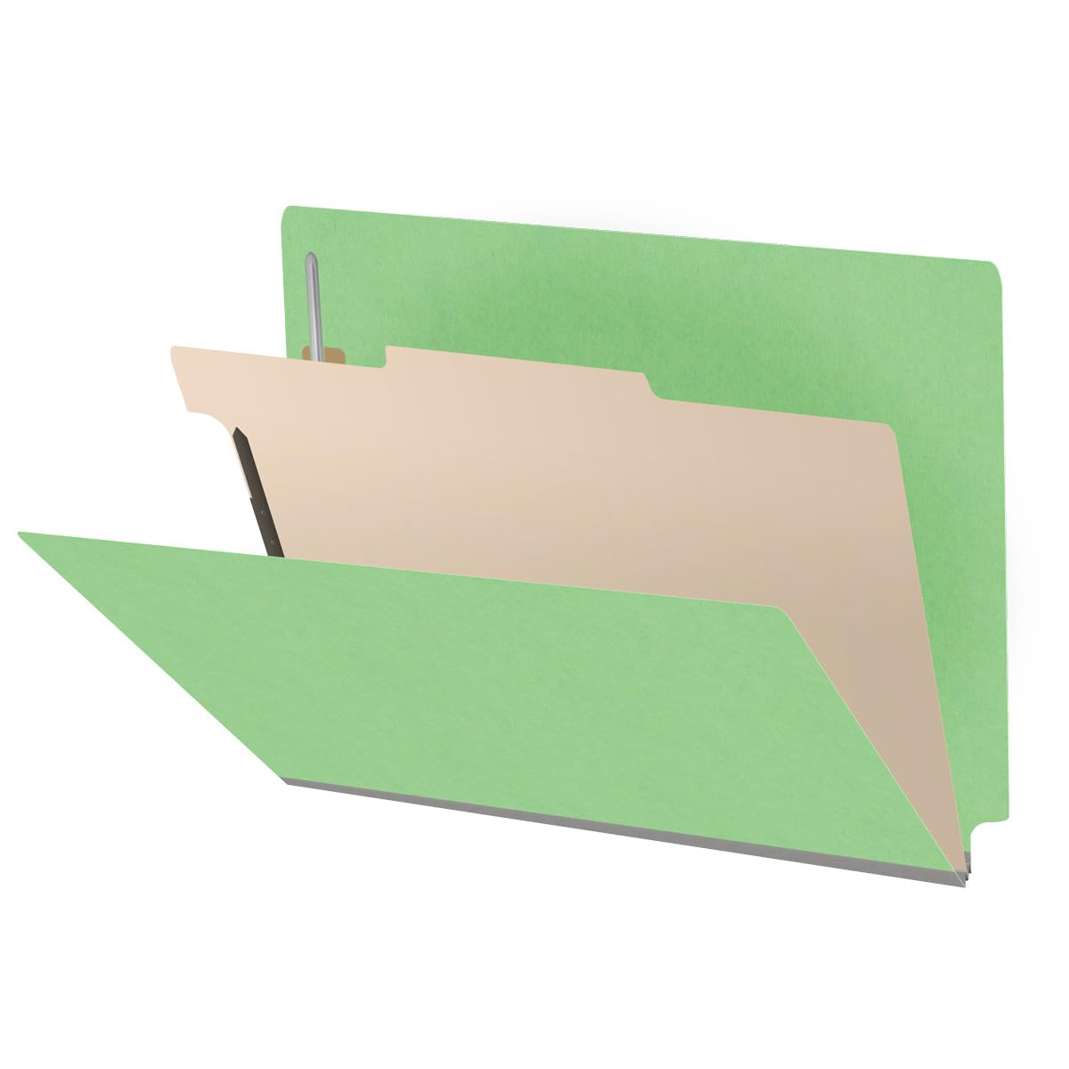 Heavy Duty End Tab Color Folders, 18 pt Letter Size, 2" Expansion, 1 Divider, Green (Box of 10)