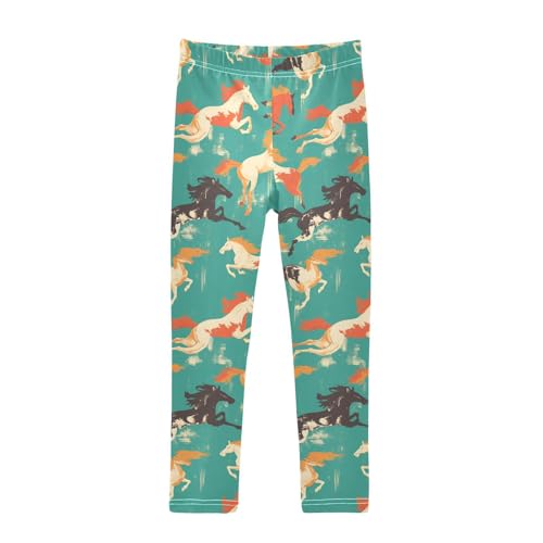KLL Seamless Pattern Horse Flat Style Girls Athletic Leggings Comfortable High Waisted Athleisure Pants Gym