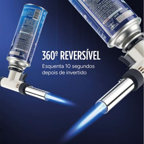 Maçarico à Gás Recarregável Profissional Com Regulador Acendimento Automático Flambar Gratinar Cozin