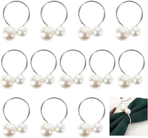 Minnhua 12 Stück Serviettenringe Silber Perlen Serviettenringe...