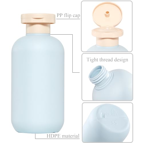 Qeuly Squeeze Bottles with Pump Dispenser and Flip Cap, 8.8 oz Refillable Travel Containers for Toiletries, Plastic Travel Shampoo and Conditioner Bottles (Blue 260)3