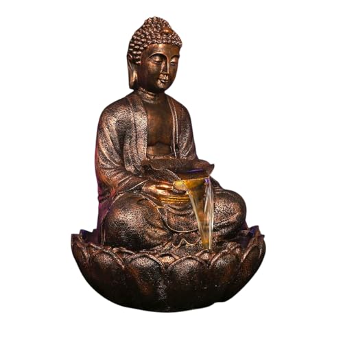 Image of 3 Feet Kamal Buddha Water Fountain for Home & Garden|Fiber Buddha Fountain with LED Light|Indoor Outdoor Fountain for Vastu & Positivity (Copper, 3 Feet Kamal Buddha Fountain)