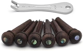 SAPHUE Acoustic Guitar Bridge Pins,6Pcs Rosewood Bridge Pins with Inlaid 3mm Abalone Dot, for 6&12 String Acoustic Guitar,Add 1pcs Metals Guitar Pins Puller