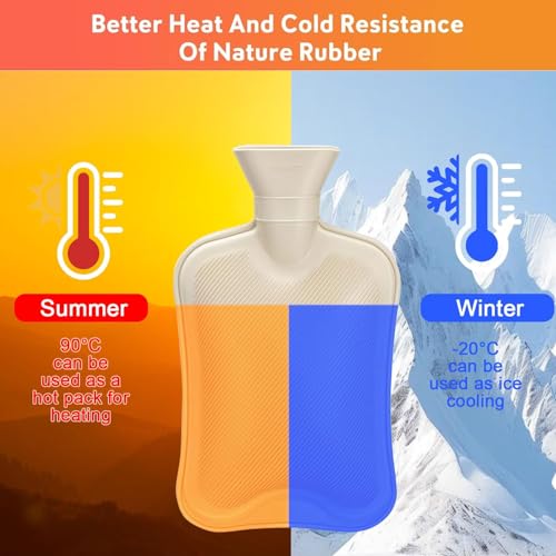 Image of Hot Water bag with soft Cover【2000ml】Durable Hot Bags for Pain Relief,Period Cramps , Neck, Shoulders,Feet Warmer - Leakproof Water Bag for Waist Hand Bed Winter Warmer,【2 Liters 】cream - color