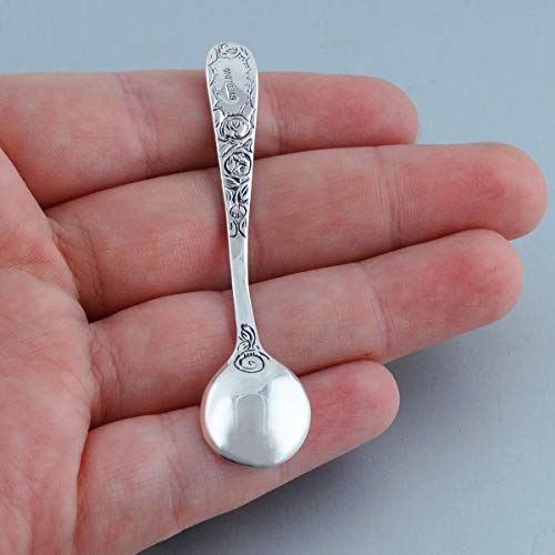 Fashionjunkie4Life Sterling Silver 2.5" Salt Spoon Or Mustard Spoon W/Floral Pattern Handle #TOP4
