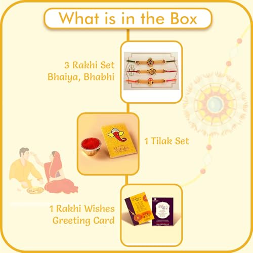 Image of CraftVatika Rakhi Set for Brother | Rakhi for Brother Set of 3, Ganesha, Om and lotus rakhi for Bhai Boy Men Bhaiya | Bracelet Rakhis, Rakshabandhan Rakhis with Best Wishes Card Tilak Set