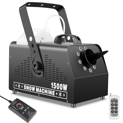 Telbum Snow Machine 1500W with Remote Control, Fake Snow Machine Effect Snowflake Machine, High Power Artificial Snow Maker with 9LEDs Light for Parties, Weddings, Christmas, Stage Performances