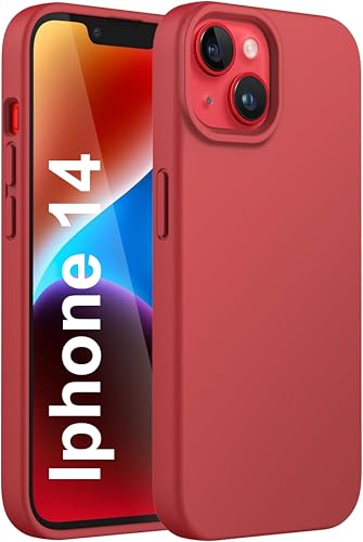 Image of SBMS Silicone Case for iPhone 14 6.1-Inch /iPhone 13 6.1-Inch, Silky-Soft Touch Full-Body Protective Phone Case, Shockproof Cover with Microfiber Lining (Red)