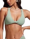 CRZ YOGA Aux Femmes Col en V Hauts de Bikini Torsadé sur Le Devant Maillot de Bain Dos Croisé Haut de Bain Cour du Palmier Vert 46