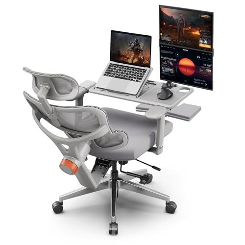 Image of Newtral Office Chair Ergonomic - Home Office Desk Chair, Big and Tall Office Chair, Auto-Following Lumbar Support for Back Pain, Adjustable Seat Depth and Height (with Footrest + Laptop Tray, Gray)