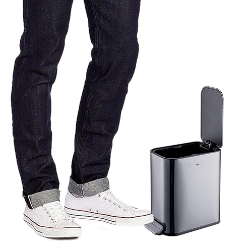 RED FACTOR Slim 1.3 Gallon Stainless Steel Pedal Trash Can with Soft Close Lid for Narrow Spaces – Small Wastebasket Bin with Removable Inner Bucket (Metallic Grey) by RED FACTOR - Used condition - Image 8