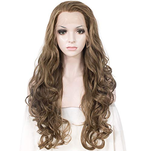Imstyle Drag Queens Wig Wavy Ash Brown Heat Resistant Synthetic Lace Wig