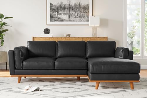 Image of Valencia Artisan Full Leather Sofa - Right Chaise Sectional Couch - Pure Full Italian Nappa Leather Couch, Solid Wood Accent and Ultimate Comfort, Black