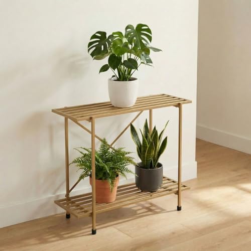 Image of ecofynd Eric Plant Stands for Outdoor Balcony, Flower Pot Stand for Indoor Plants, Large Metal Planter Stand for Living Room, home decor, Indoor & Outdoor plants, 2 Tier, (26 Inch, PS050-GO)