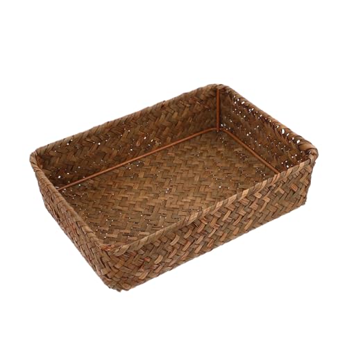 BESTYASH Compact Seagrass Storage Basket Elegant Grass Woven Utensil Holder for Cutlery Tea Bags Cosmetics Space Saving Design for Kitchen Dining Room Bathroom