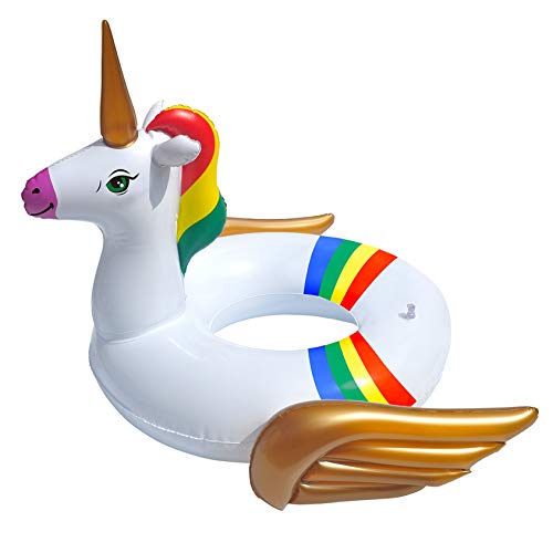 Blue Sky Bouée Licorne Gonflable et Chevauchable – Blanc 50 cm x 60 cm – Jeu de Plein Air dès 3 ans BLUESKY 069332 Aufblasbarer Schwimmring Einhorn – weiß – 50 cm x 60 cm – Outdoor-Spiel ab 3 Jahren