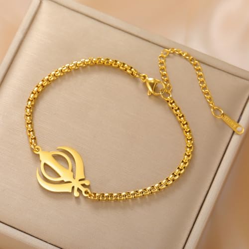 LIKGREAT Khanda Symbol Bracelet for Women Stainless Steel Sikhism Pendant Adjustable Box Chain Indian Jewelry4