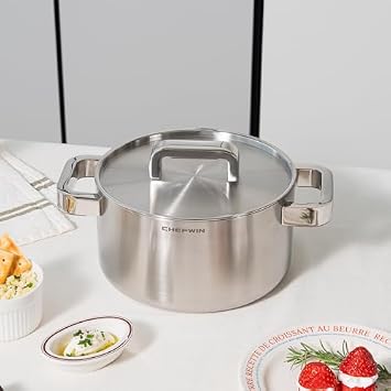 316 Stainless Steel 3-Piece Pot Set (1.9, 3.6 & 6 Quart) Sauce Pot & Soup Pot with Lids, 5Ply, Induction Compatible, Dishwasher Safe, Cool-Touch Silicone Handle