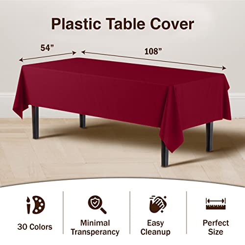 Exquisite 12-Pack Premium Plastic Tablecloth Pack of 12 Premium Plastic Tablecloth 54 Inch x 108 Inch Rectangle Table Cover - Burgundy by Exquisite - Image 3