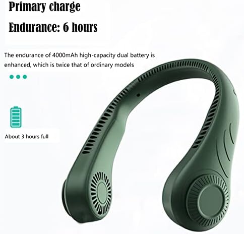 portable Handheld Fan 4000mAh USB Rechargeable Neck Fan Portabl Hanging Bladeless Neckband Sport Fan 3 Speed Adjustable Outdoor Cooling Fan Ventilador Small Personal Portable Fan Fans (White)