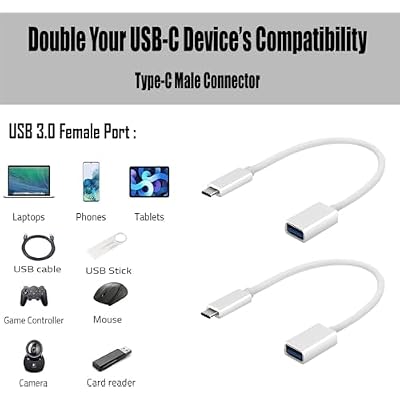 OTG USB-C 3.0 Adapter (2 Pack) Compatible with Samsung Galaxy Tab S7/S7+/S6/Lite/S5e/Plus to Quick Multi-Use Functions to Backup, Keyboard, mice, Thumb Drives, Saves, More (White)