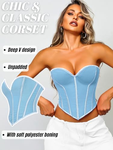 Image of ChiaoLezhee Heart Corset Top For Women, Sexy Concert Outfits Going Out, Strapless Crop Top, Overbust Bustier