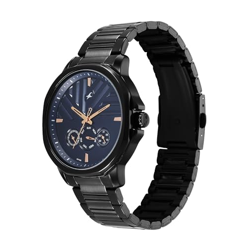 Image of Fastrack Fleek Quartz Multifunction Dark Blue Dial Black Stainless Steel Strap Watch for Guys - NT3303NM01