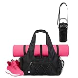 Sac de sport pour femme avec bouteille d'eau, grand sac de voyage avec compartiment à chaussures et compartiment humide, sac de transport, sac de yoga, sac de loisirs, sac de natation, noir