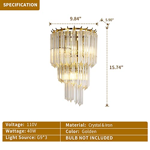 Wabon Crystal Wall Sconce, Modern Gold Wall Lamp Wall Mount Bedroom Wall Light Fixtures For Living Room Bathroom Vanity Foyer #TOP1