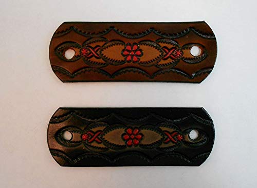 Made In Usa - 2 Genuine Thick Leather Hair Barrettes With Sticks, Painted Flowers, Long, Ponytail Holders, Choice Of Colors #TOP2