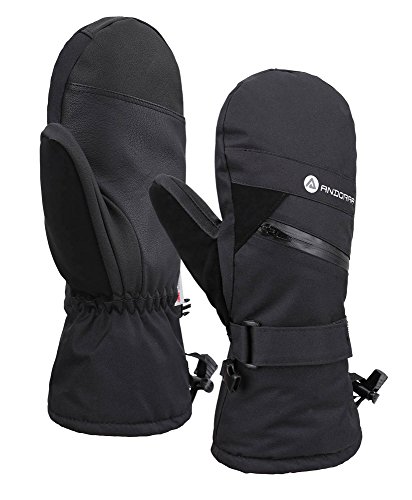 Andorra Women's Touchscreen Ski and Snowboarding Mittens with Zippered, Black, M/L