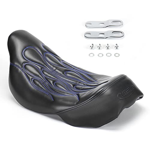 Tigersgate Microfiber Modern Low Profile Solo Seat Compatible With 2008-Up Harley Touring Bagger Dresser (Blue Fire) #TOP22