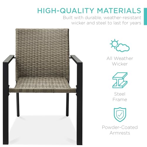 Image of Best Choice Products Set of 2 Stackable Outdoor Wicker Dining Chairs All-Weather Firepit Armchair w /Armrests, Steel Frame for Patio, Deck, Garden, Yard - Taupe