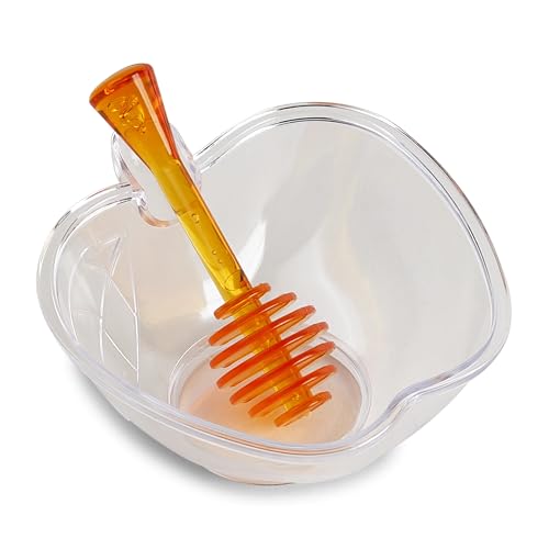 Judaica Place Honey Dish Apple Shaped Bowl with Honey colored Dipper Shana Tova Jewish New Year Hostess Party Favors Cooking Serving Kitchen Accessories Holiday Presents Table Decorations