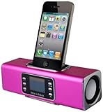 MusicMan Wireless Soundstation BT-X1 (MP3 Player, FM Radio ,Bluetooth, LCD Display, USB, MicroSD Kartenslot, Line-In, Docking & austauschbarer, wiederaufladbarer Akku) pink