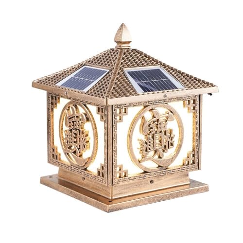 Borne Solaire Extérieure Style Chinois IP45 Luminaire Étanche pour Clôture de Jardin en Bois Noir