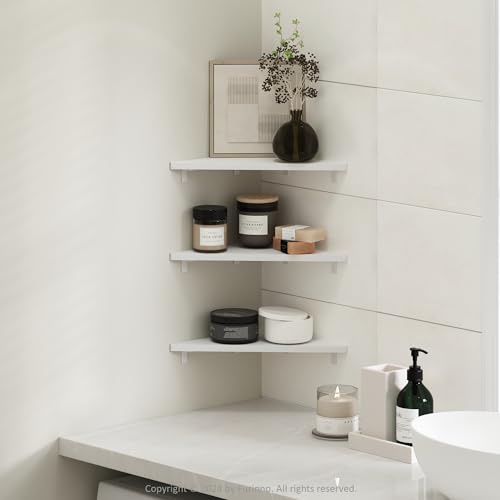 Image of Furinno Rossi Triangle Floating Shelves for Wall, Set of 3 Geometric Corner Shelf, Wall Mounted Shelves for Bathroom, Home Office, Living Room, White
