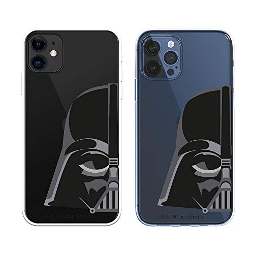Funda para iPhone 12 - iPhone 12 Pro Oficial de Star Wars Darth Vader Silueta Transparente para Proteger tu móvil. Carcasa para Apple de Silicona Flexible con Licencia Oficial de Star Wars.