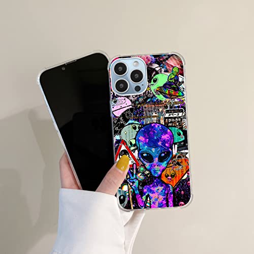 Junilotcik Psychedelic Alien Ufo Astronaut Pattern Case Compatible With Iphone 13 Pro Max,Trippy Cool Alien In Space Case For Girl Men And Women,Trendy Tpu Bumper Phone Case For Iphone 13 Pro Max #TOP1