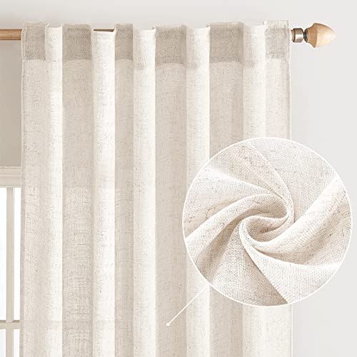 Slozzi Natural Linen Cream White Curtains 84 inches Long Rod