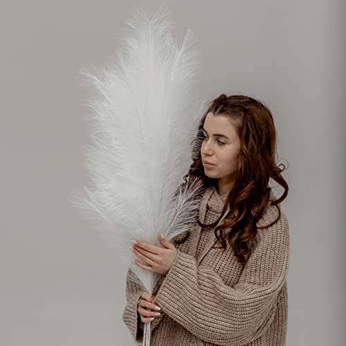 ORNA Artificial Pampas Grass Set of 3 Stems, Extra Large 44.8/114 cm tall & 20 Branches each, Fluffy White Faux Feathers, Fake Boho Flower for Floor Vase, Modern Home & Wedding Décor