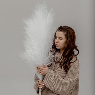 ORNA Artificial Pampas Grass Set of 3 Stems, Extra Large 44.8/114 cm tall & 20 Branches each, Fluffy White Faux Feathers, Fake Boho Flower for Floor Vase, Modern Home & Wedding Décor
