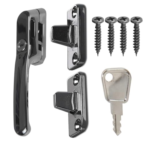 FixRello Fastener Casement Window Handle for Timber Surfaces | with Key, Mount/Wedge and Screws for Easily Installation and Security (1, Black)