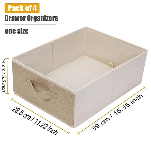 OVAKIA Faltbar Aufbewahrungsboxen Stoff, Schrank Schubladen Organizer Ordnungssystem für Garderobe Kleidung Unterwäsche usw, 4er Set, Beige