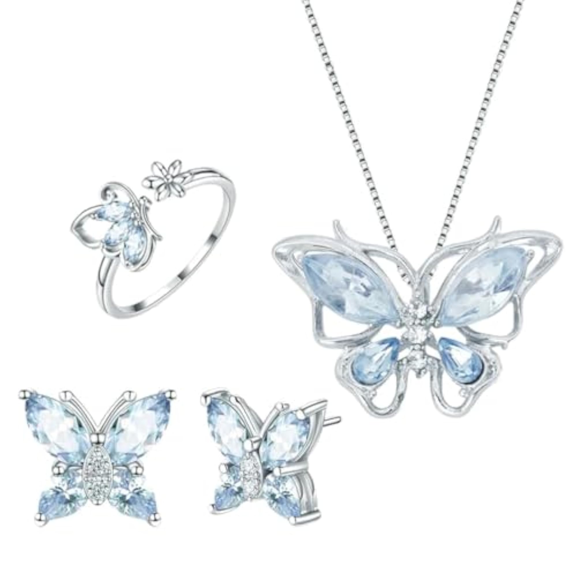 Women's 4 Pcs Crystal Butterfly Jewellery Set, Stylish Gift