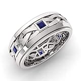 Diamondere Natural and Certified Princess Cut Blue Sapphire Wedding Band Ring in 14k White Gold | 0.60 Carat Celtic Knot Ring for Mens, US Size 11