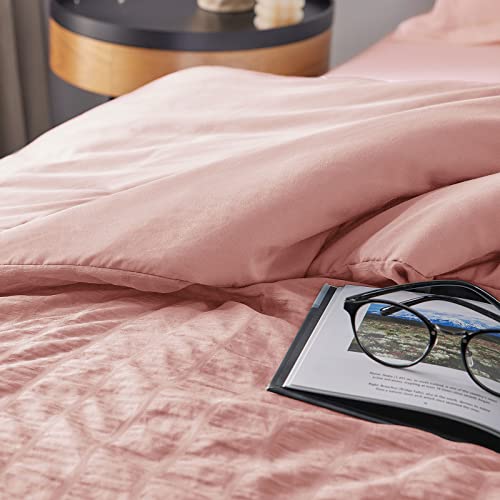 Cozylux Full/Queen Seersucker Comforter Set With Sheets Pink Bed In A Bag 7-Pieces All Season Bedding Sets With Comforter, Pillow Sham, Flat Sheet, Fitted Sheet, Pillowcase #TOP4